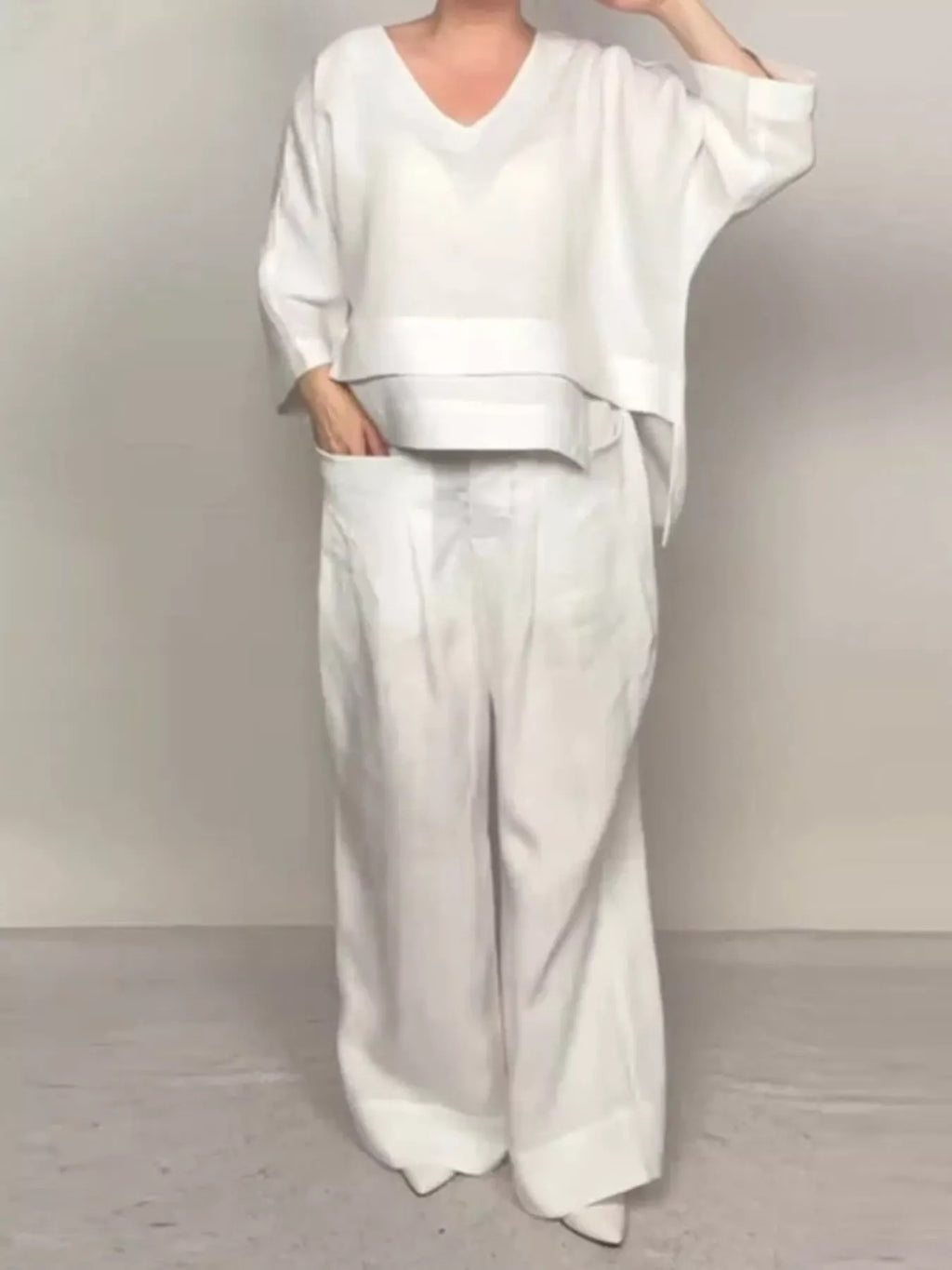 Full Size V-Neck Long Sleeve Top and Pants Set Plus Size