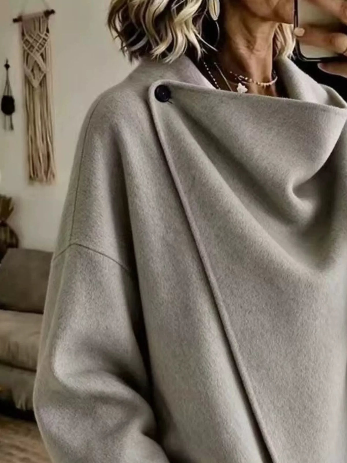 Full Size Asymmetric Button-Up Cape Outerwear Plus Size