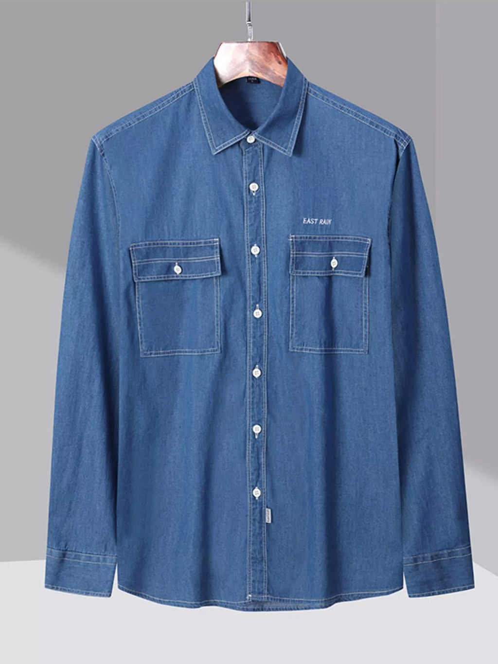 Men's Full Size Casual Long Sleeve Denim Shirt with Pockets Plus Size
