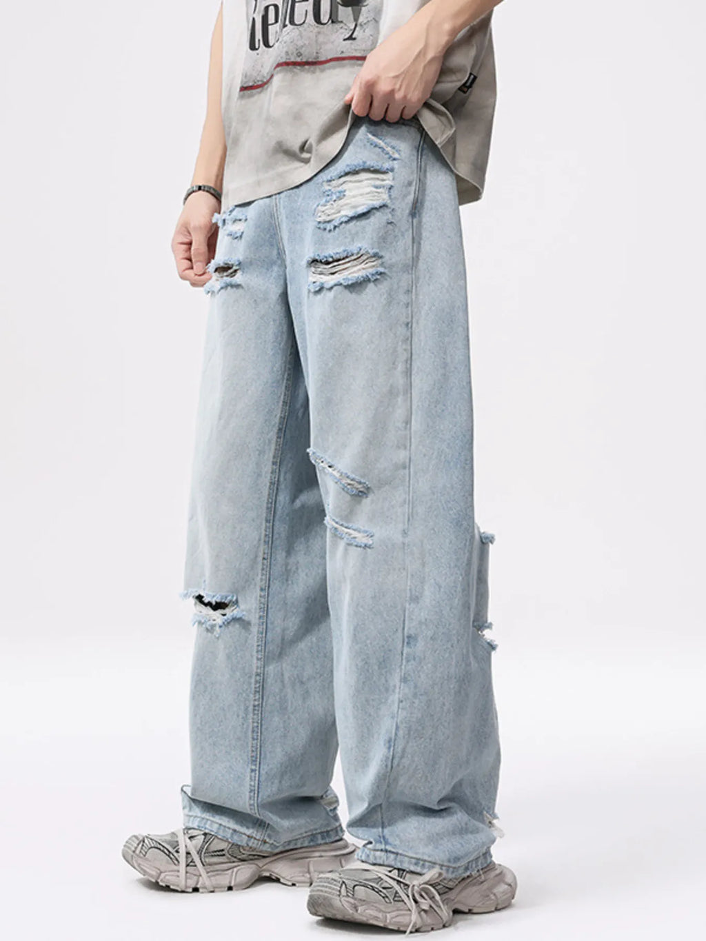 Men's Full Size Vintage Distressed Wide Leg Ripped Jeans Plus Size