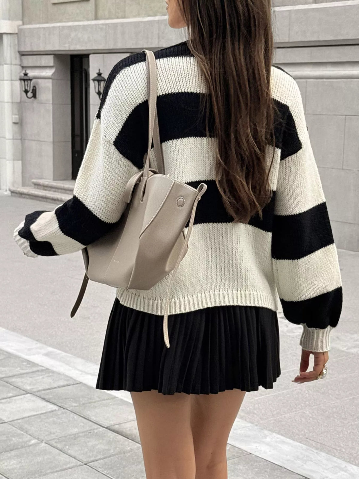 Striped Tie-Front Knit Cardigan