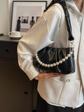 Ruched Shoulder Bag with Pearl Embellishment