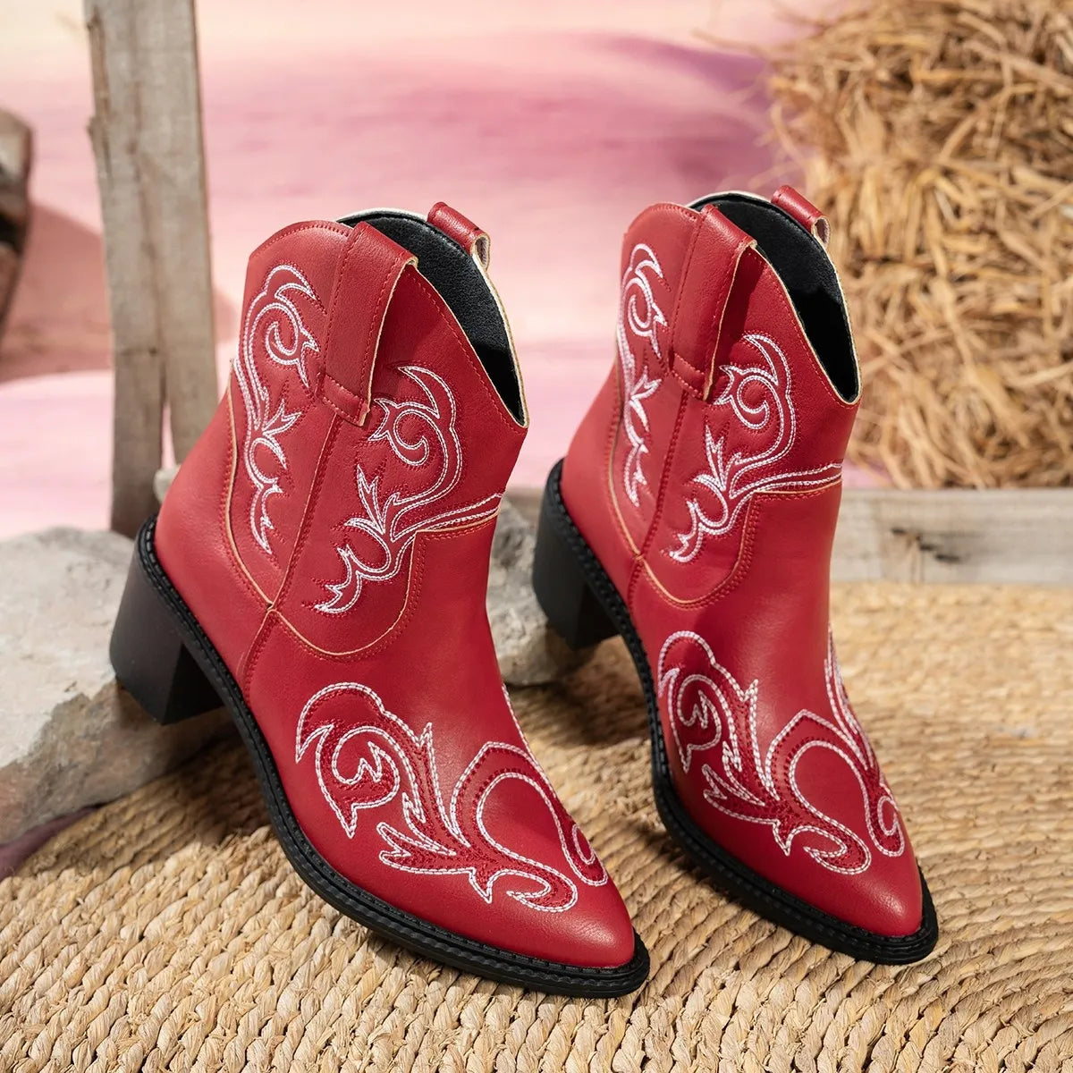 Point Toe Block Heels Boots