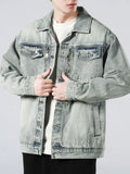 Men's Full Size Wash Button Up Denim Jacket Plus Size