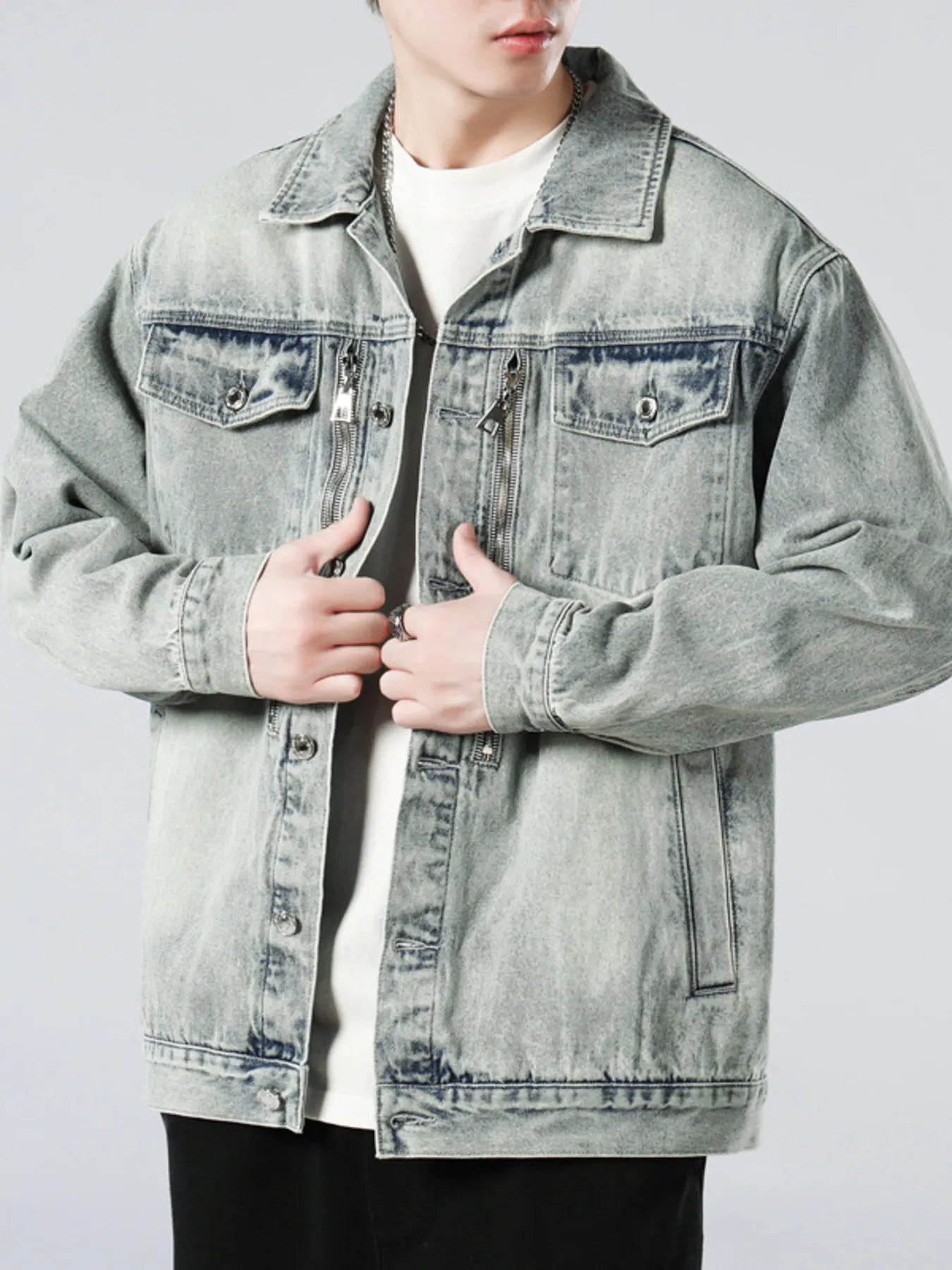 Men's Full Size Wash Button Up Denim Jacket Plus Size