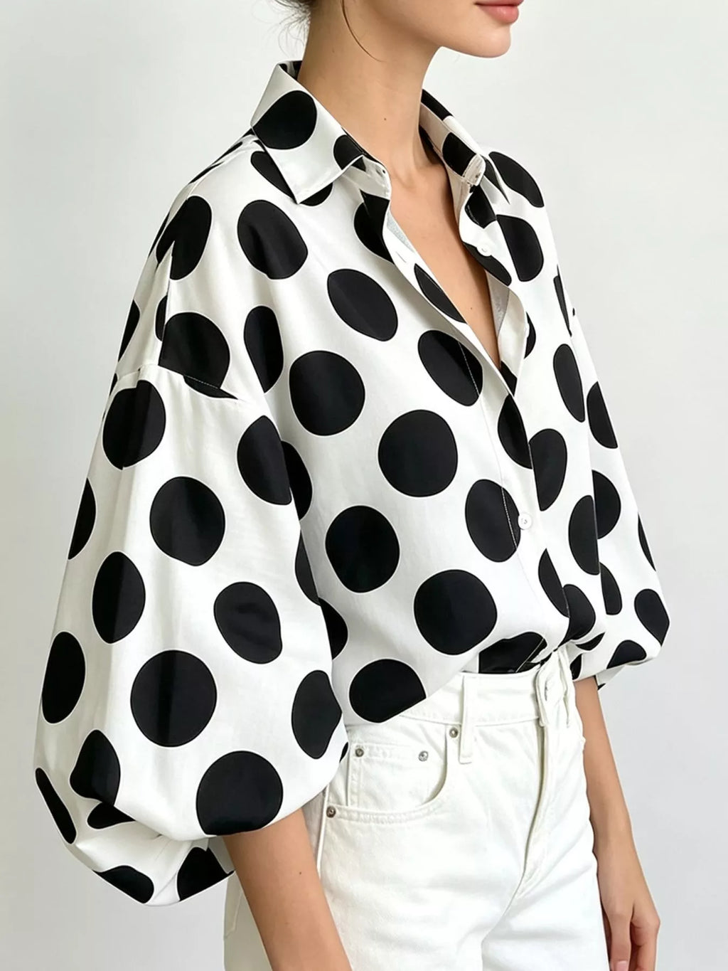 Polka Dot Puff Sleeve Shirt