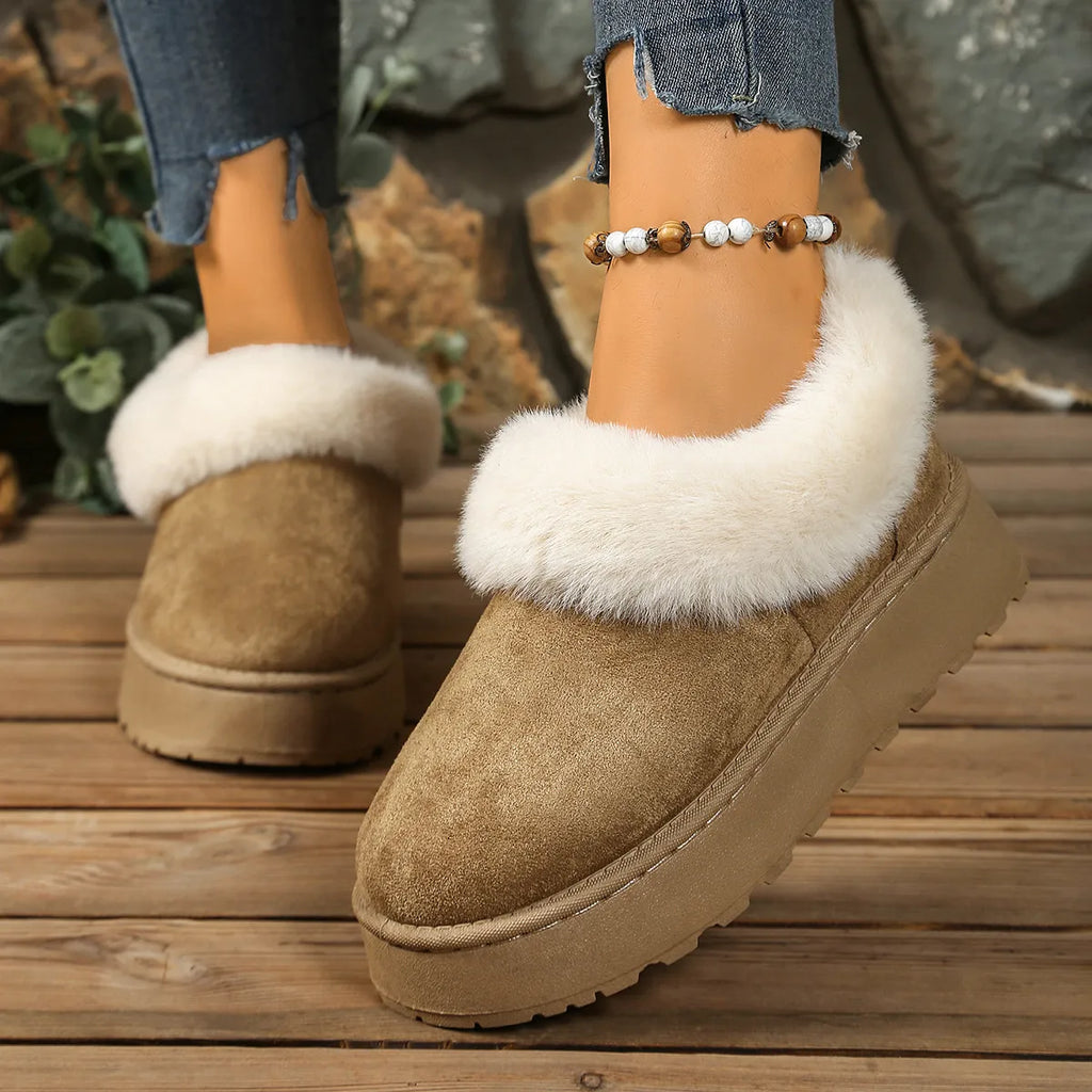Fuzzy Trim Round Toe Platform Boots