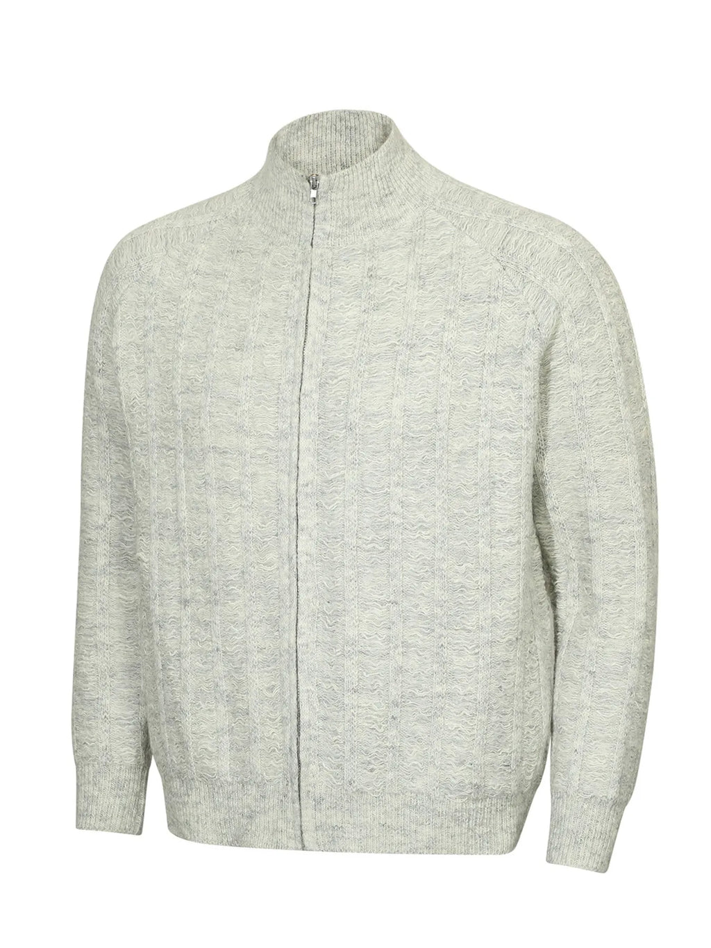 Men's Cable Knit Zip-Up Mock Neck Cardigan