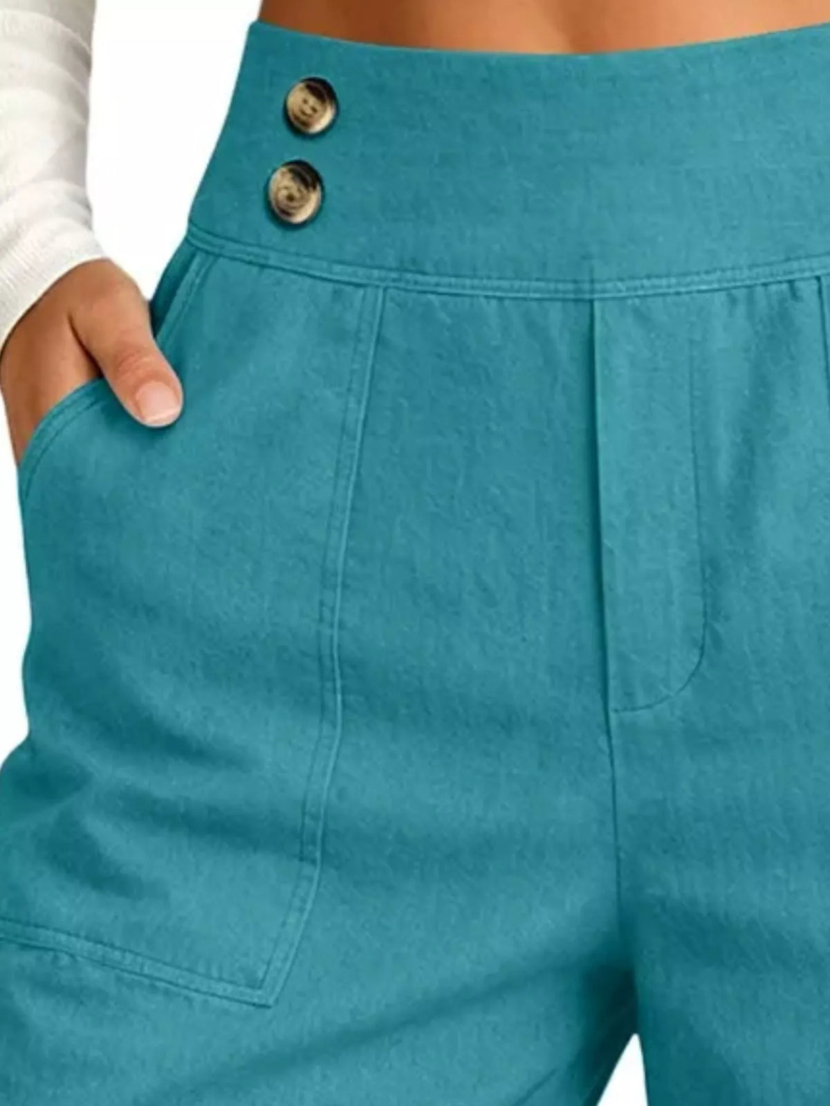 Full Size High-Waisted Button-Detail Cropped Pants Plus Size