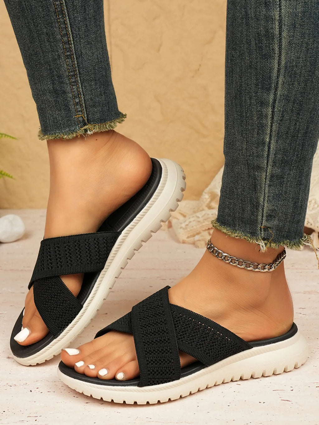 Cross-Strap Platform Sandals
