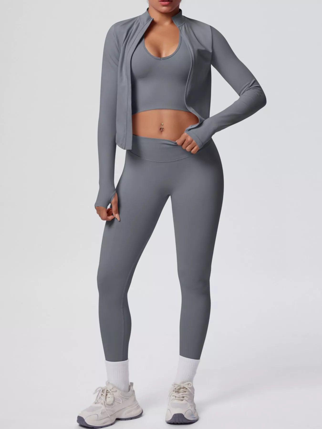 Tank & Zip-Up Jacket and Leggings Three-Piece Active Set