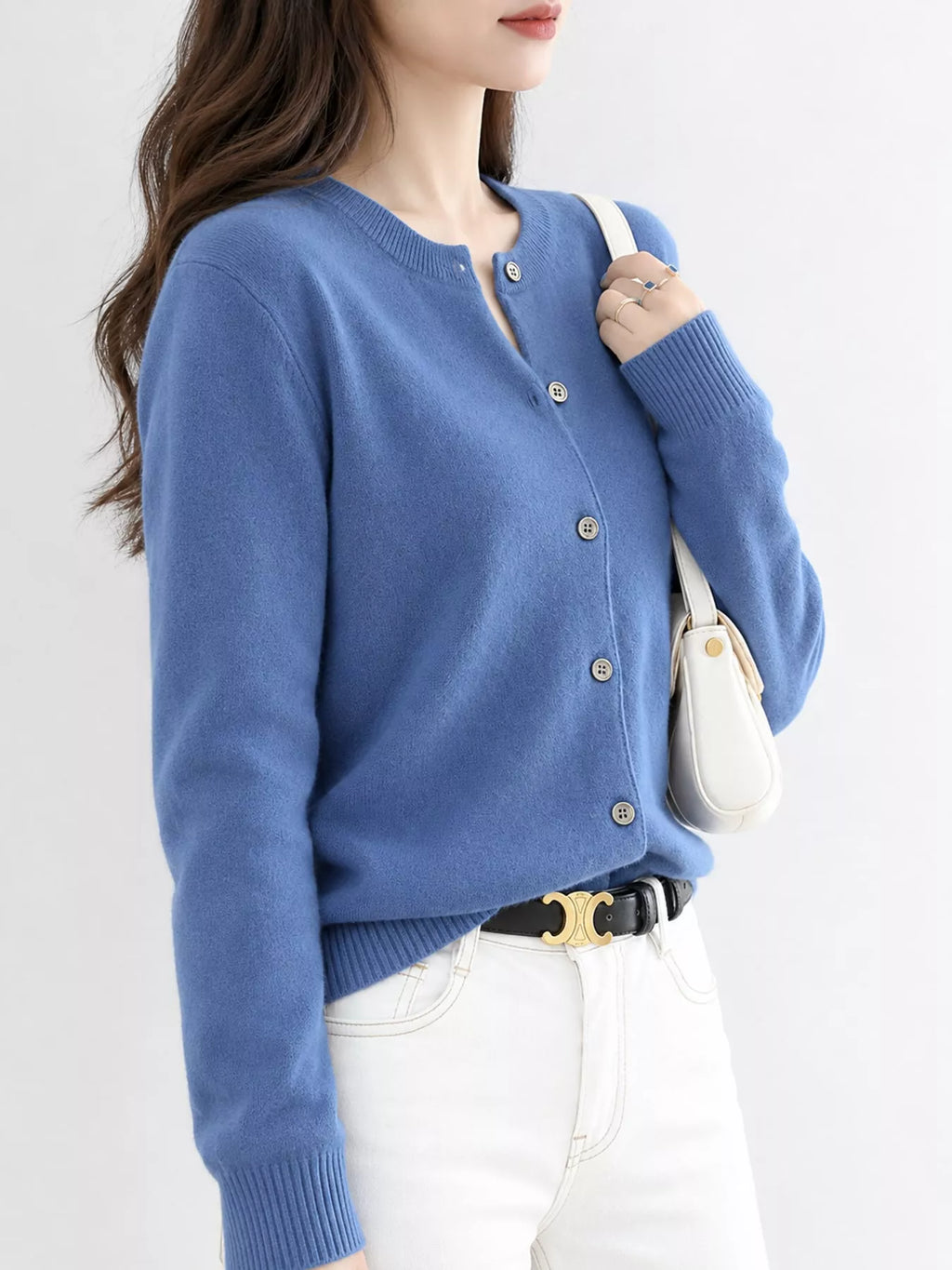 Crew-Neck Button-Down Cardigan