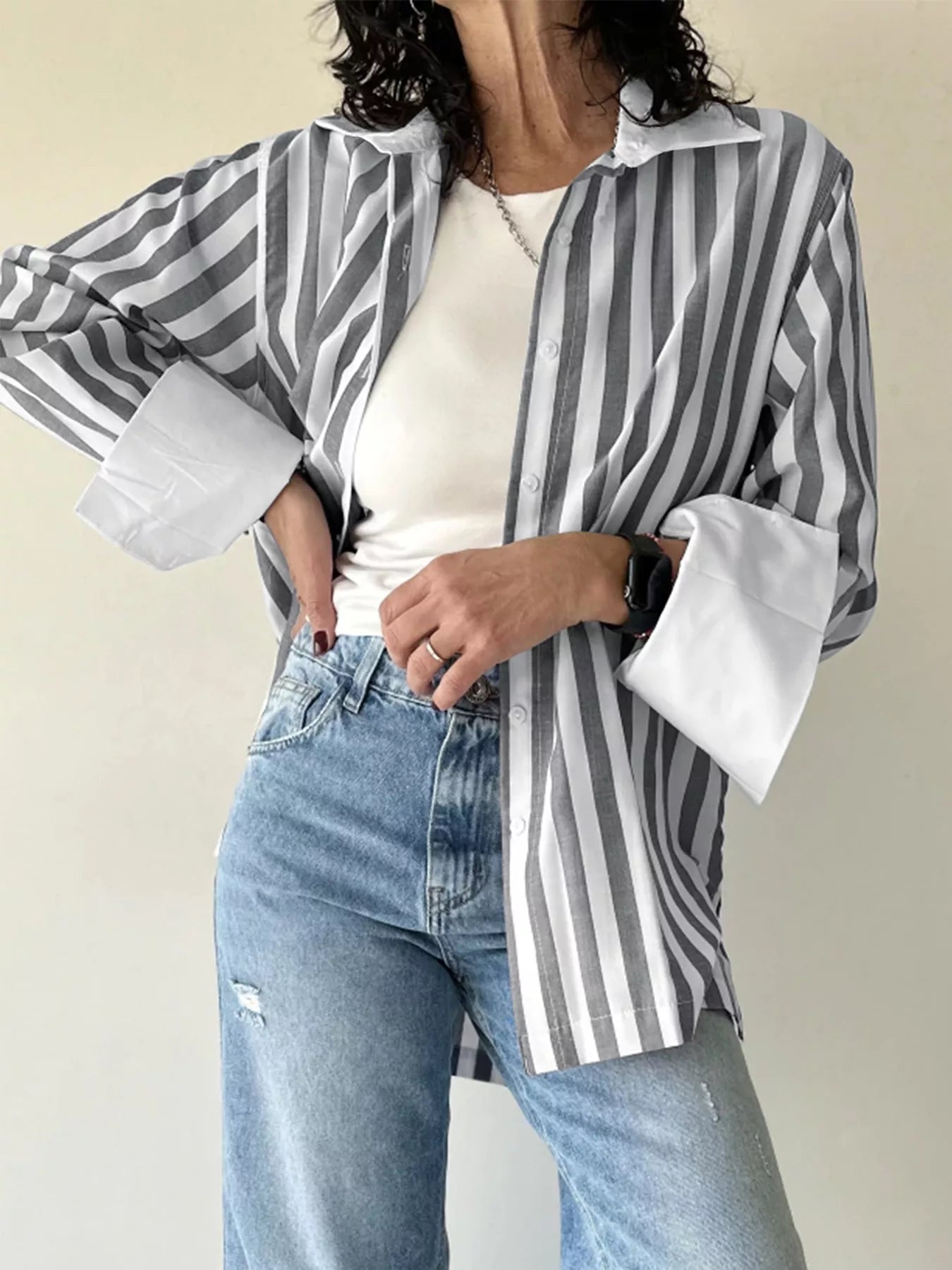 Striped Button-Up Long Sleeve Shirt