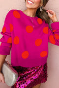 Strawberry Pink Playful Cozy Polka Dot Sweater