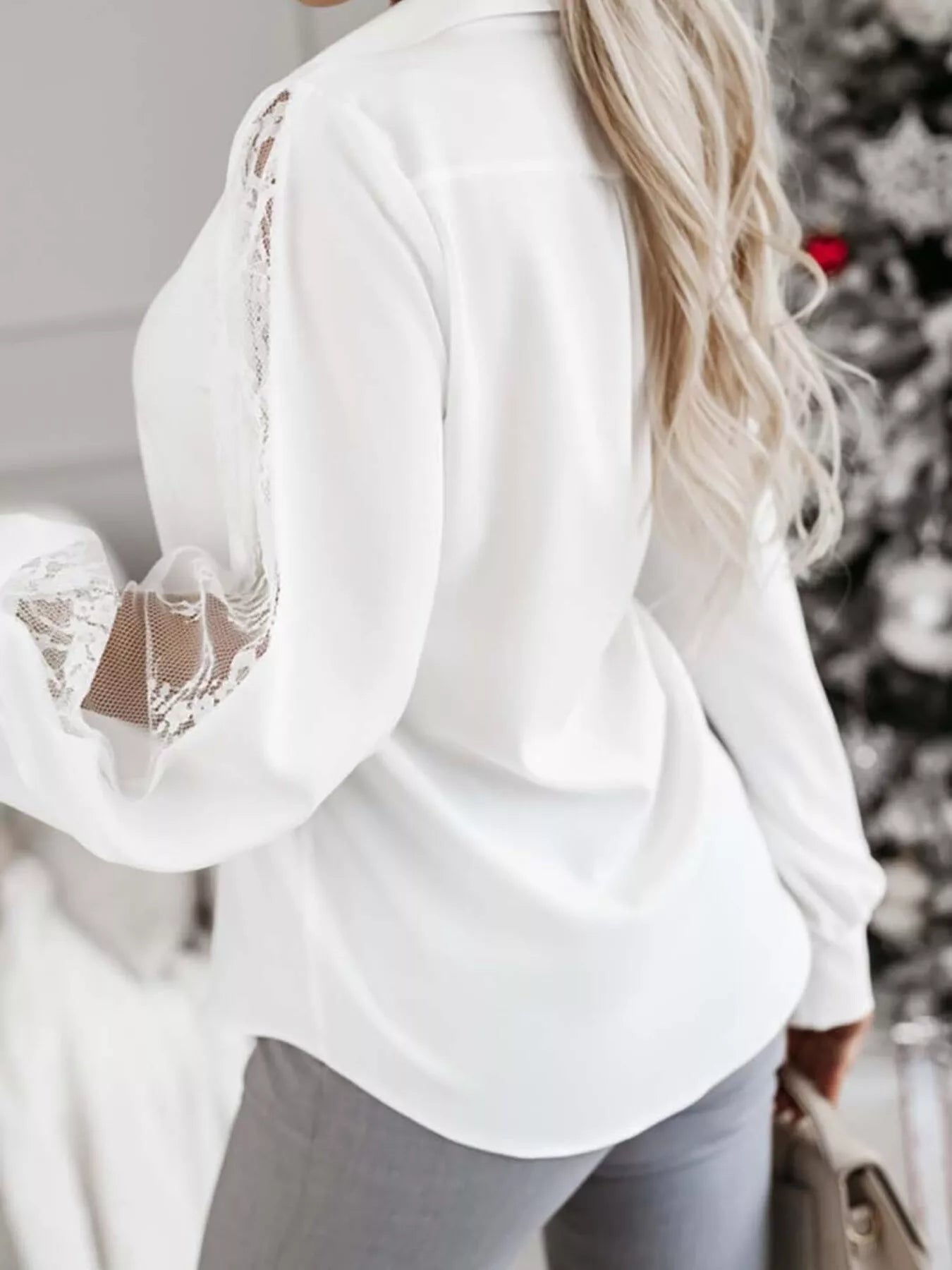 Lace-Sleeve Button Up Shirt