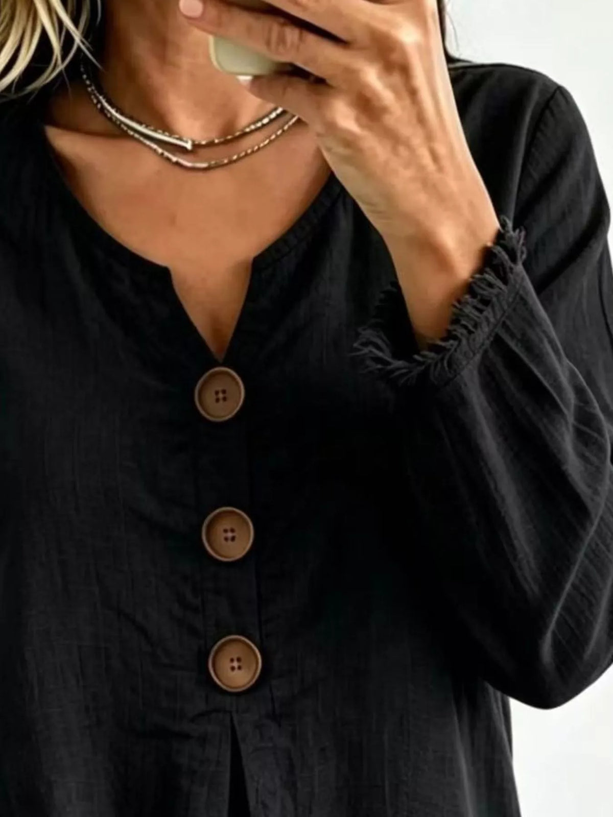 Full Size Frayed Hem Long Sleeve Blouse Plus Size