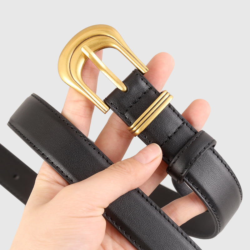 Classic Leather Belt with Golden Buckle