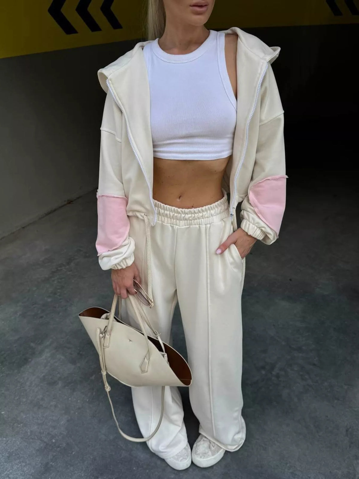 Zip Up Hoodie and Wide-Leg Pants Set