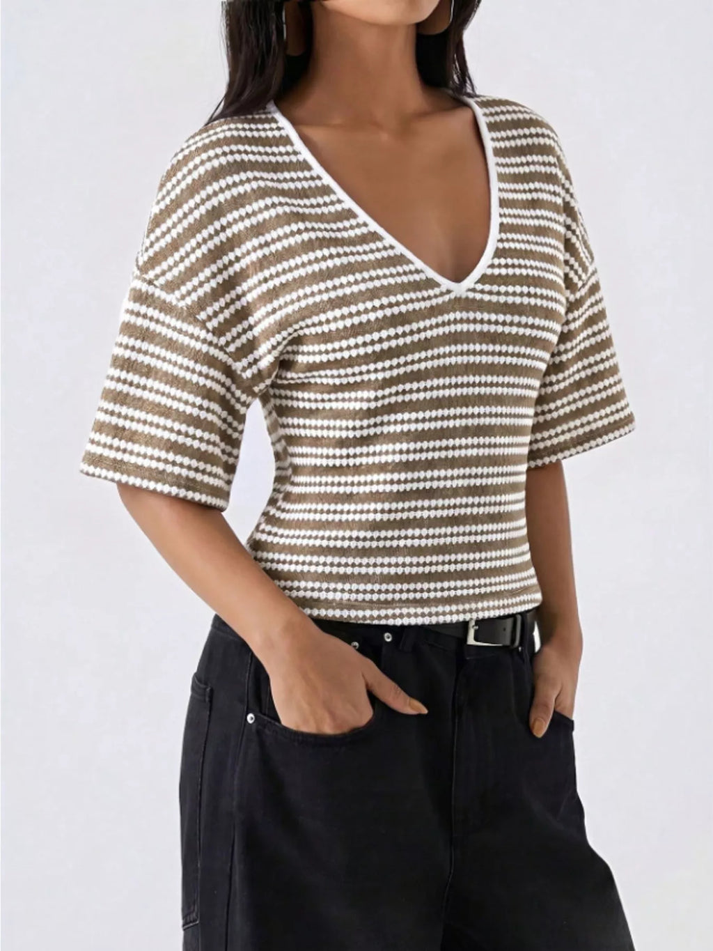 Striped V-Neck Knit Top