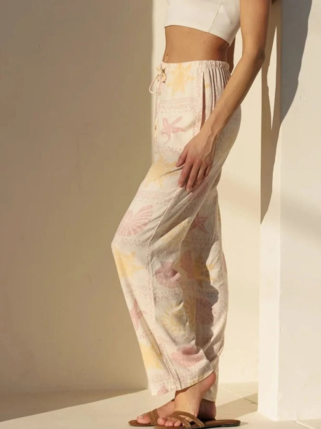 Printed Drawstring Straight Pants