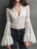 Full Size Lace Flare Sleeve Blouse Plus Size