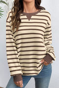 Stripe Patchwork Ribbed Cuff Casual Pullover Sweatshirt