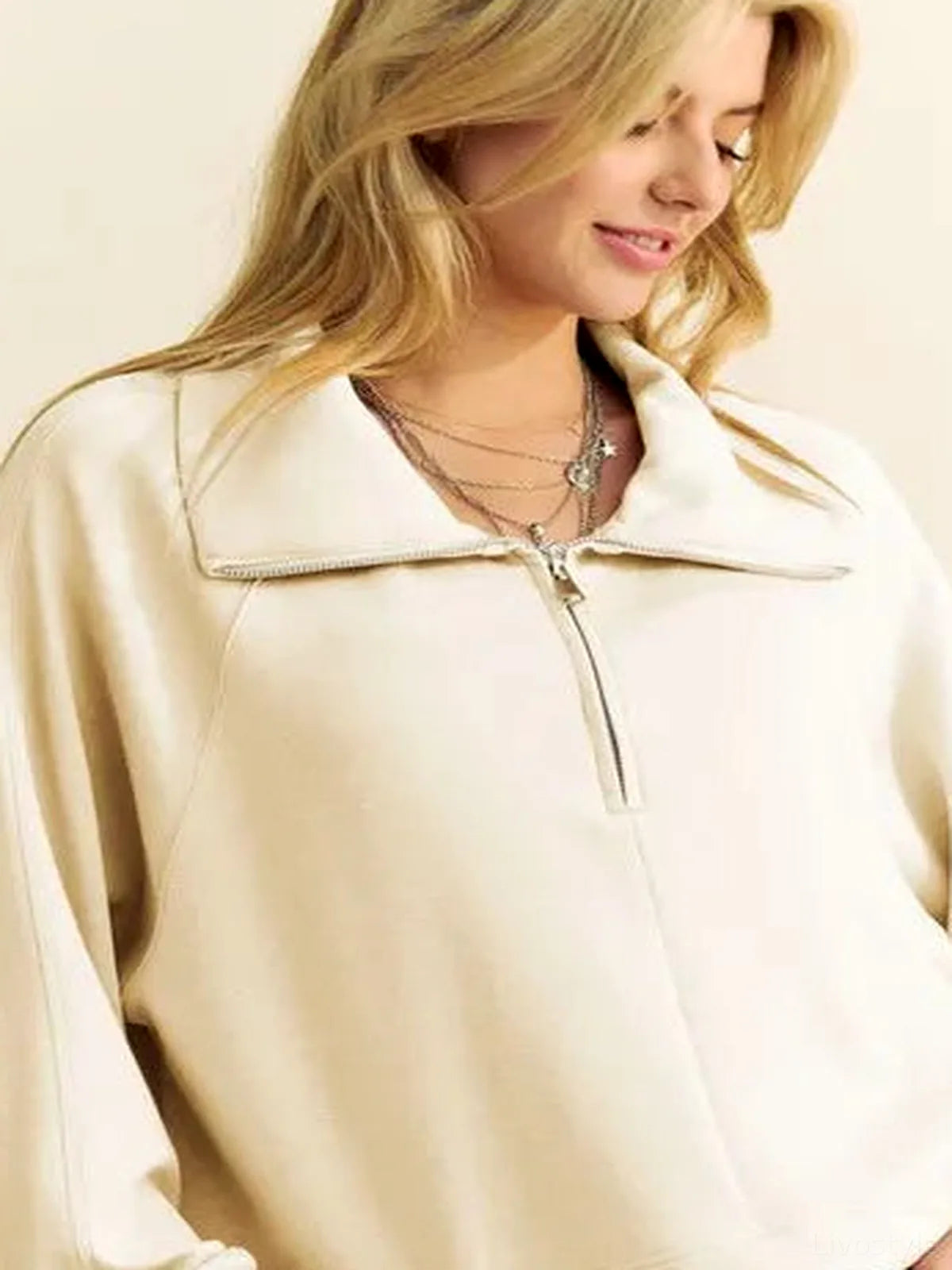 Half-Zip Raglan Sweatshirt with Adjustable Drawstring Hem
