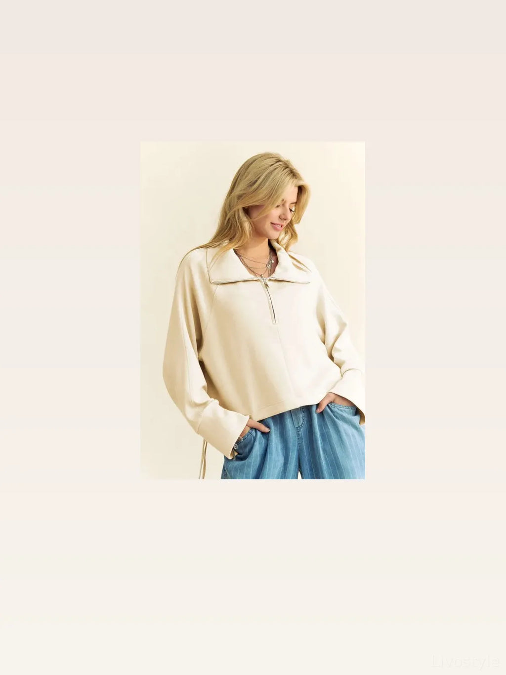 Half-Zip Raglan Sweatshirt with Adjustable Drawstring Hem