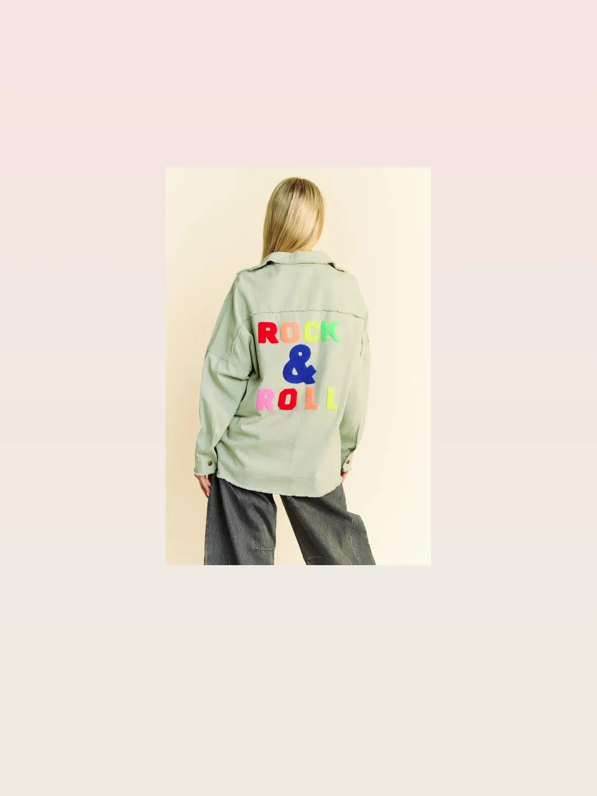 Patchwork Graphic Shacket with Fringed Hem and Loose Fit