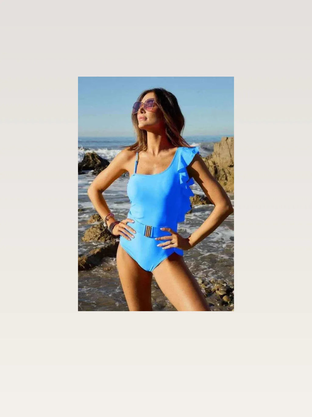 Solid One Shoulder Ruffle One-Piece Swimsuit