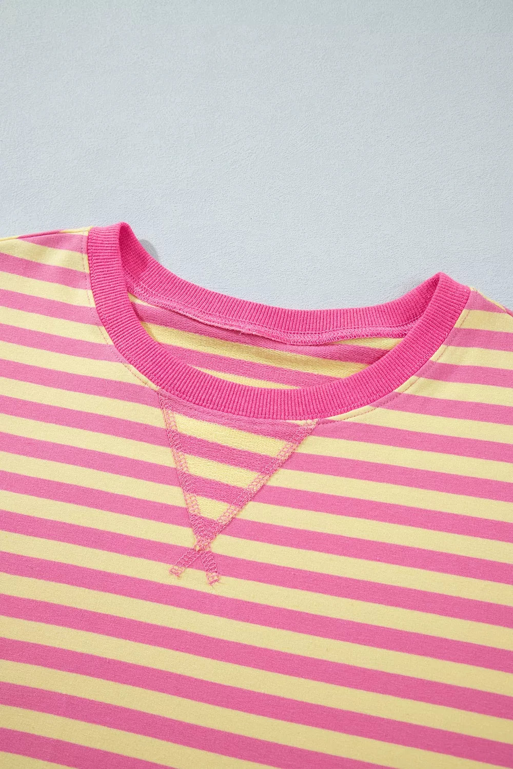 Stripe Colorblock Trim Crew Neck Loose Tee Drawstring Elastic Waist 2pcs Pant Set