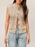 Cable-Knit Button-Down Sweater Vest