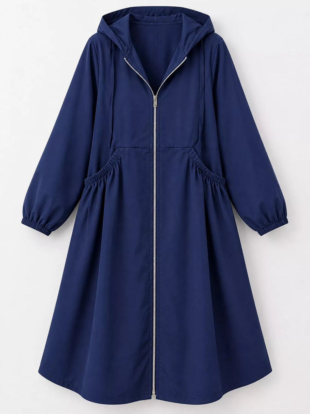 Plus Size Hooded Zip-Up Longline Windbreaker Outerwear