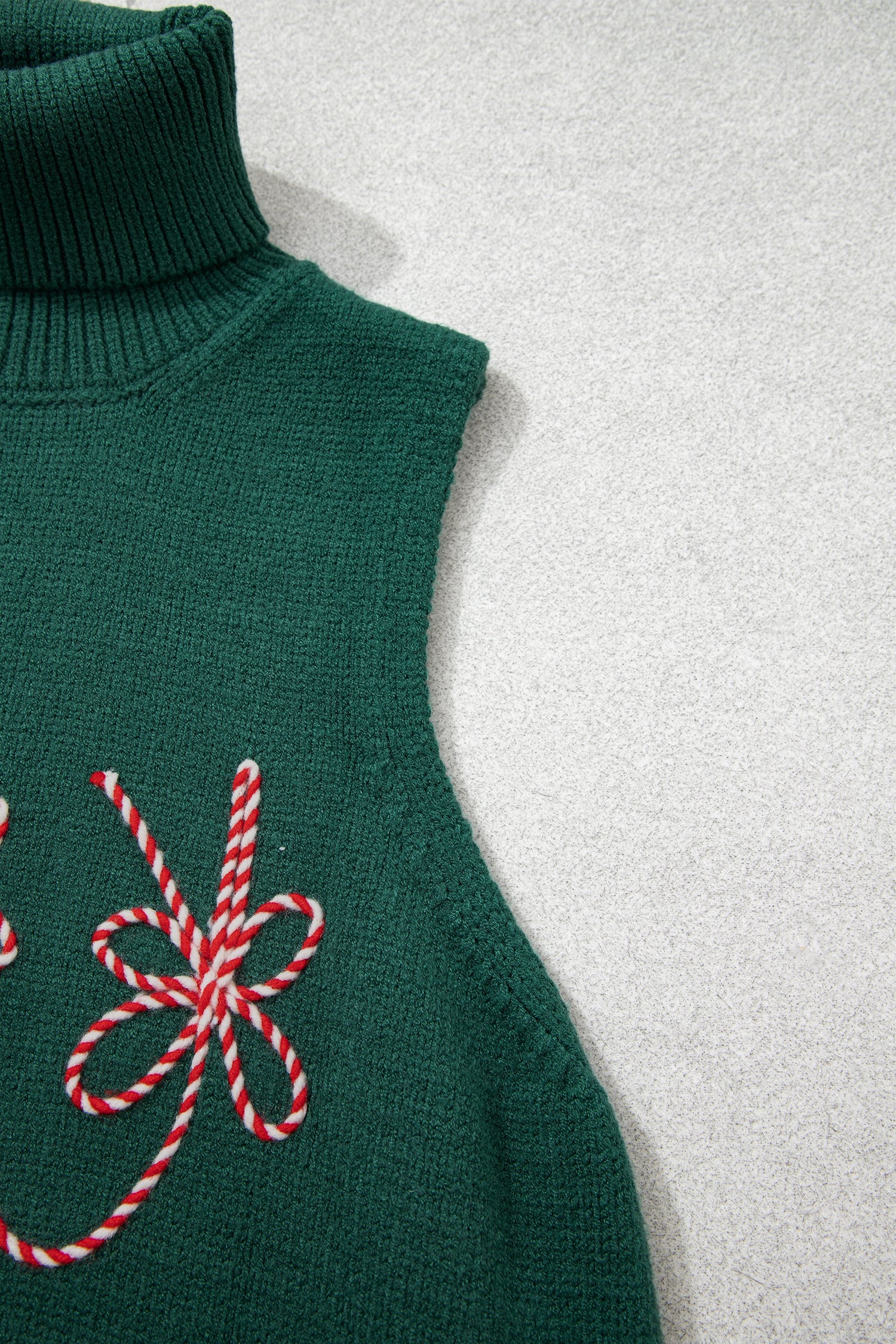 Evergreen High Neck Sleeveless Embroidered Knit Sweater Vest