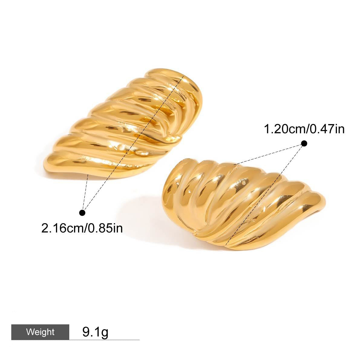 18K gold geometric shape with texture design exquisite and fashionable earrings
