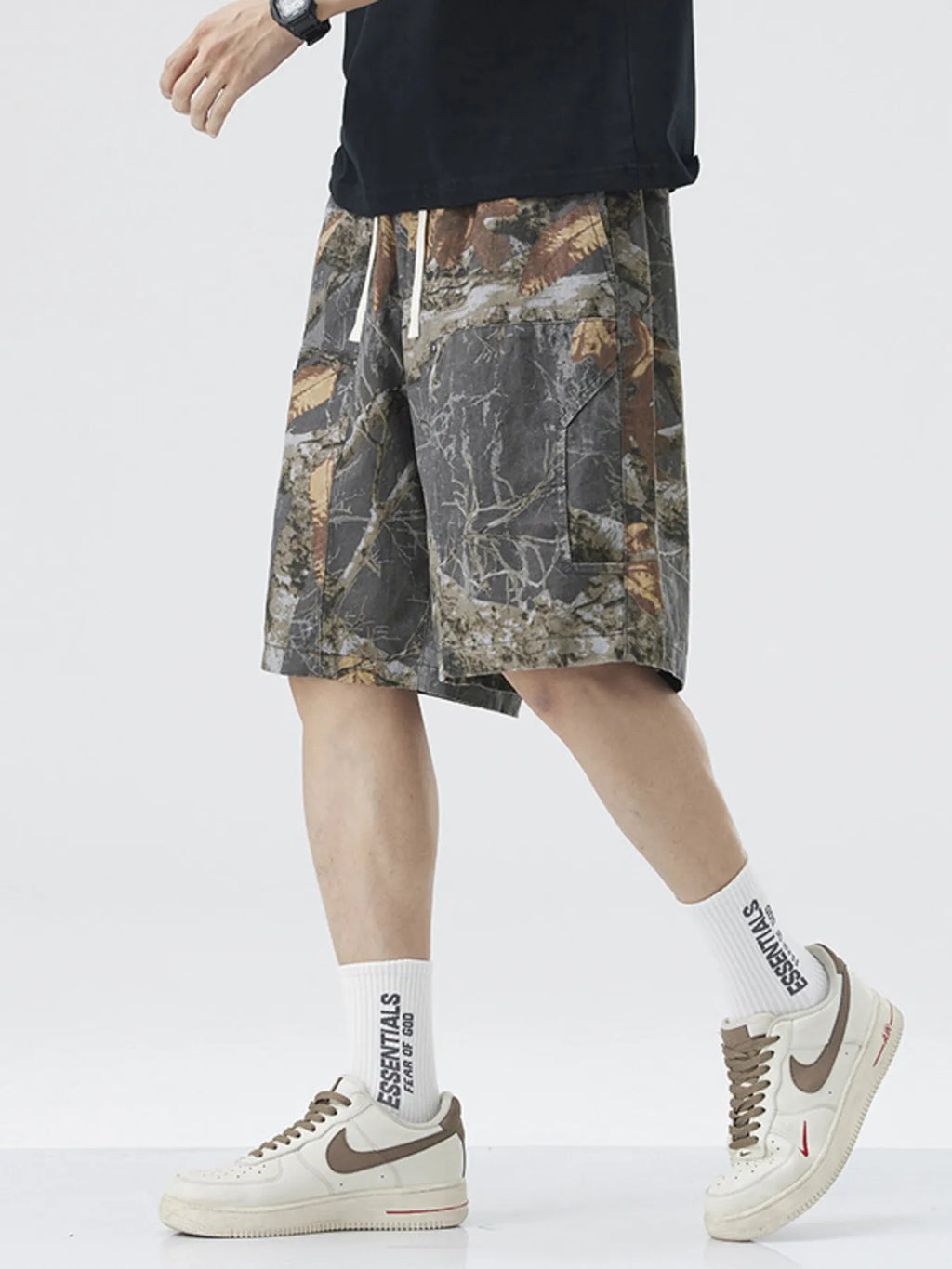 Men's Plus Size Drawstring Printed Shorts