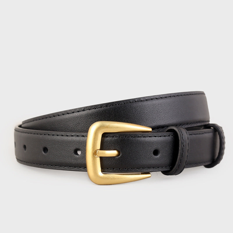 Skinny Leather Belt with Golden Buckle