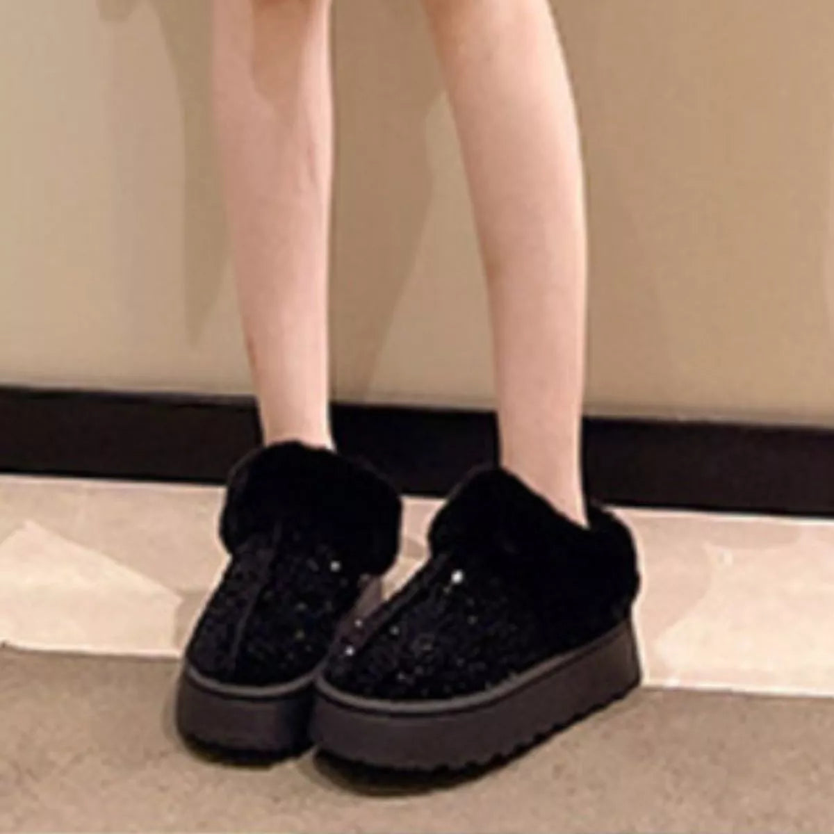 Sequin Round Toe Platform Boots