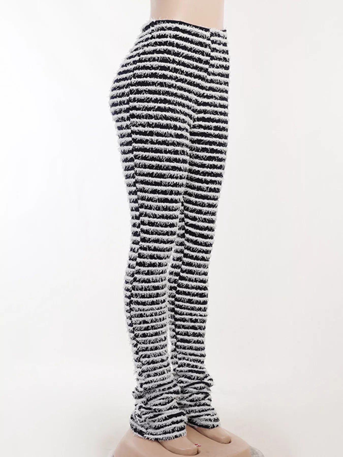 Striped Fuzzy Textured Knit Pants
