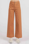 High Rise Wide Leg Twill Pants with Patch Pockets – Cinnamon