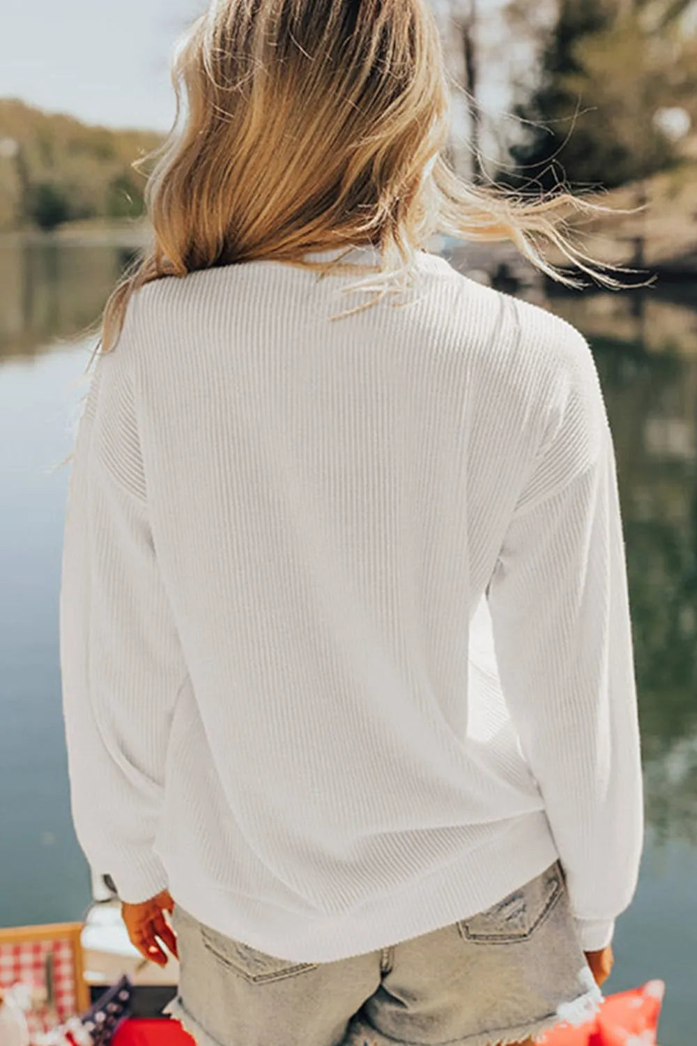 US Flag Corded Texture Long Sleeve Sweatshirt