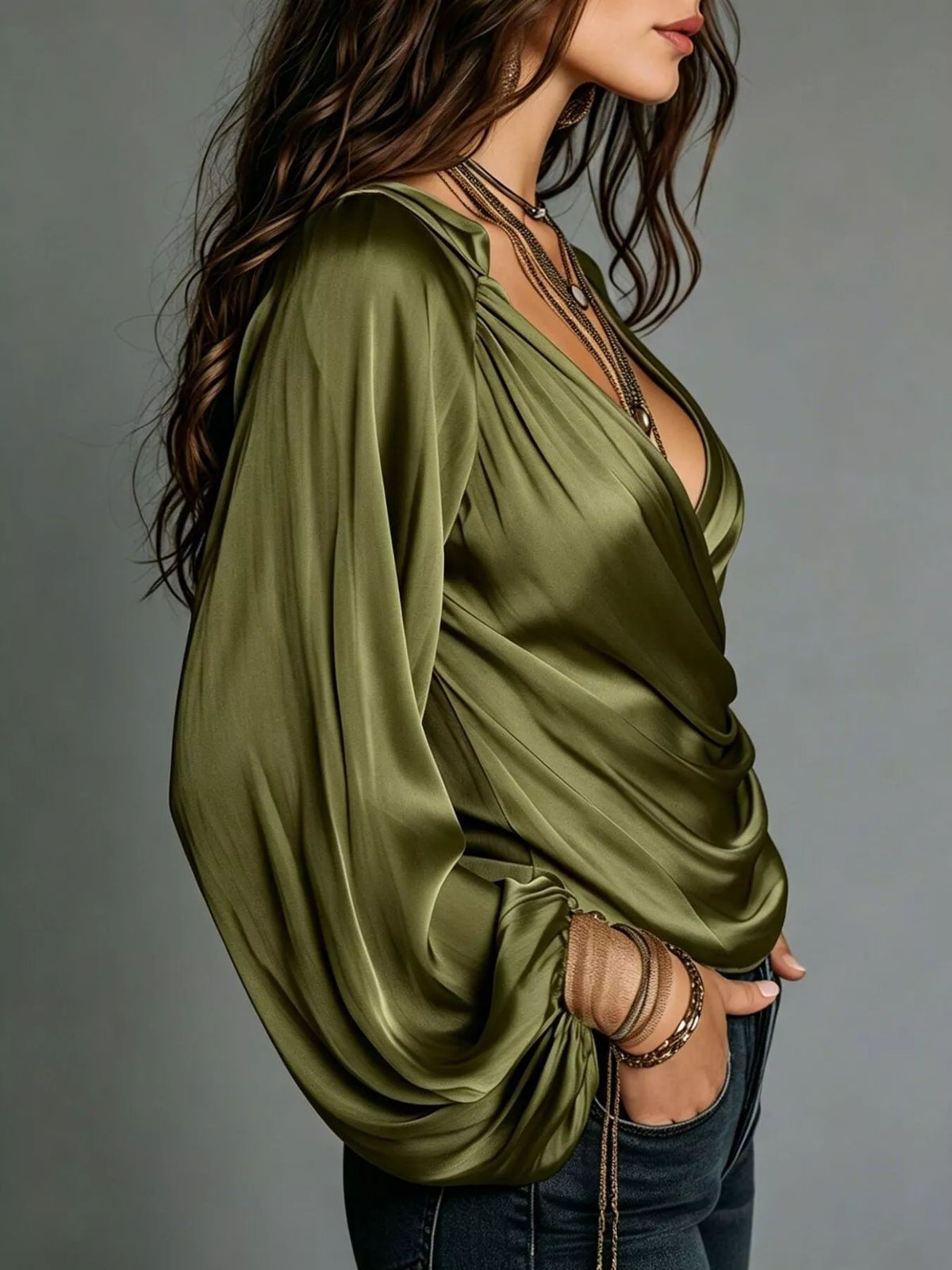 Satin Balloon Sleeve Blouse