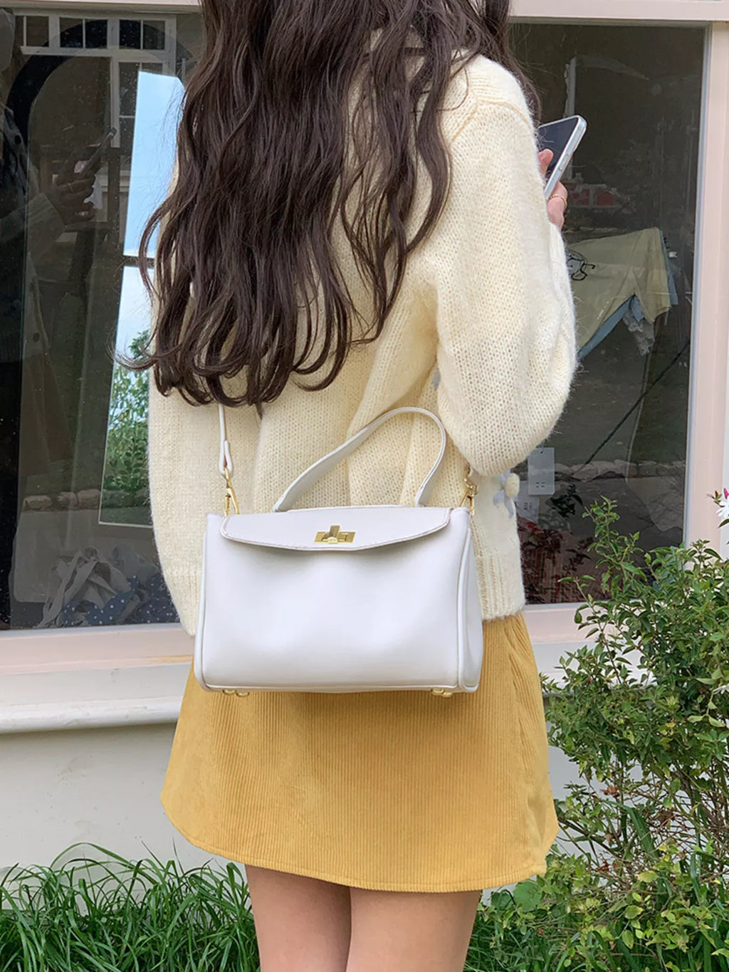 Golden Clasp Leather Crossbody Bag