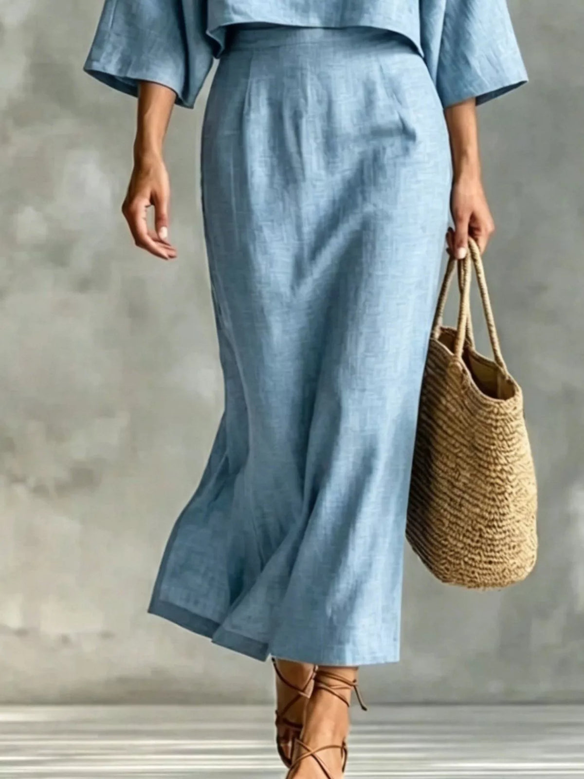 Full Size Solid Color Cropped Top and Midi Skirt Set Plus Size