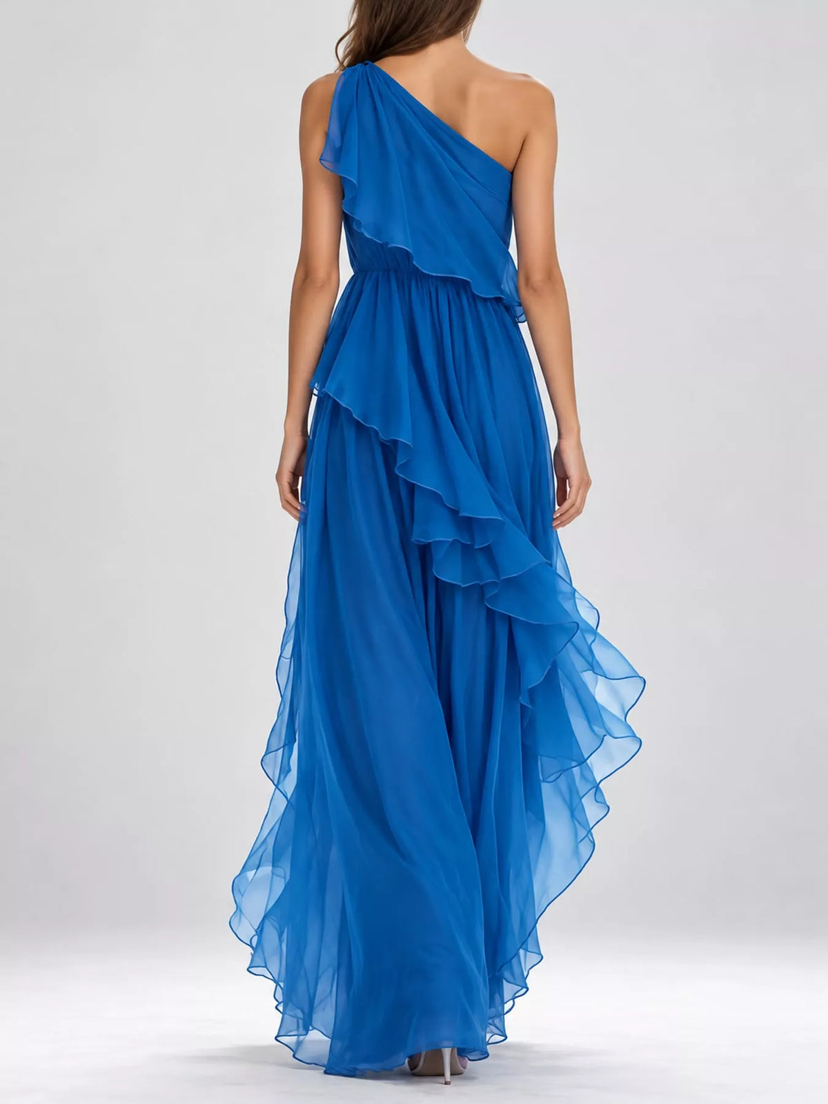 One-Shoulder Ruffled Chiffon Maxi Dress