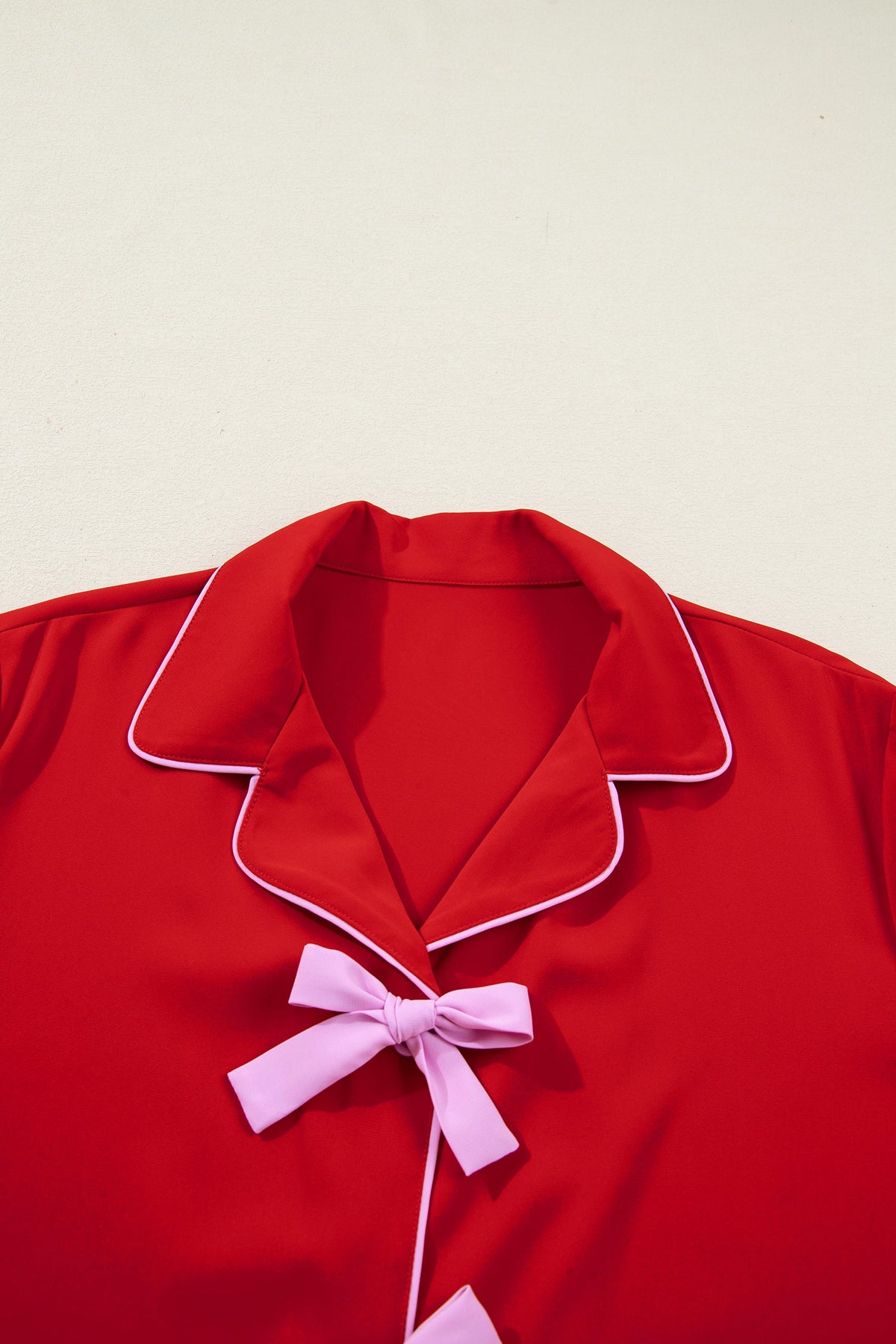 Ribbon Bow Top & Short Silky Pajama Set