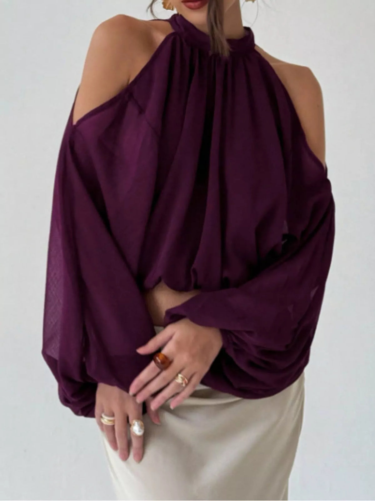 Cold-Shoulder Long Sleeve Blouse