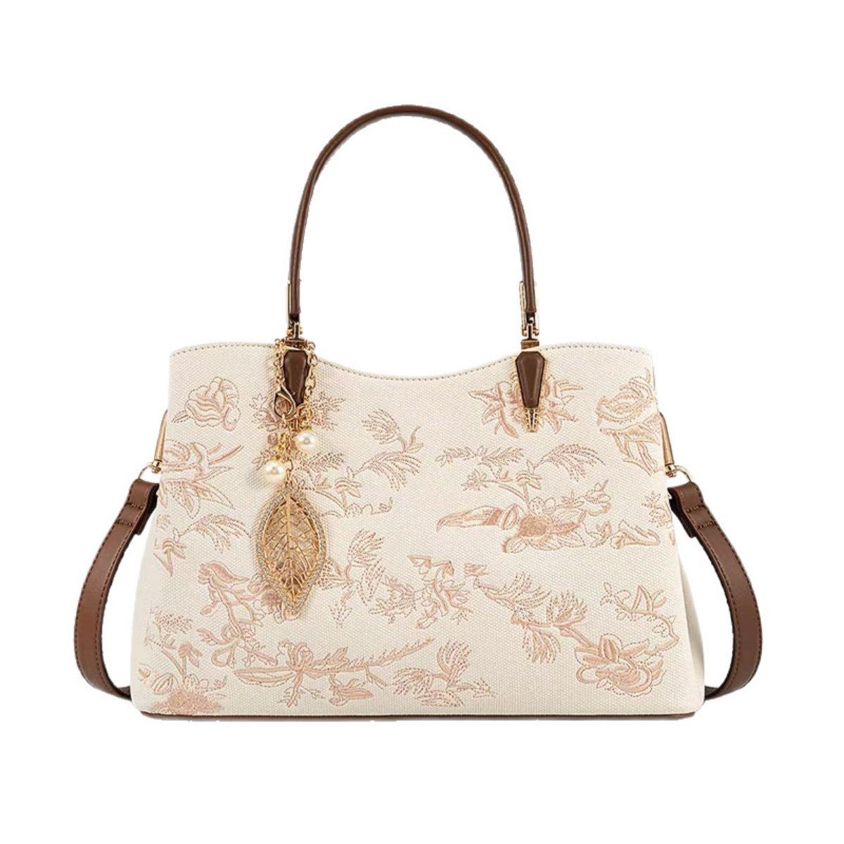 Embroidered Floral Leather Handbag