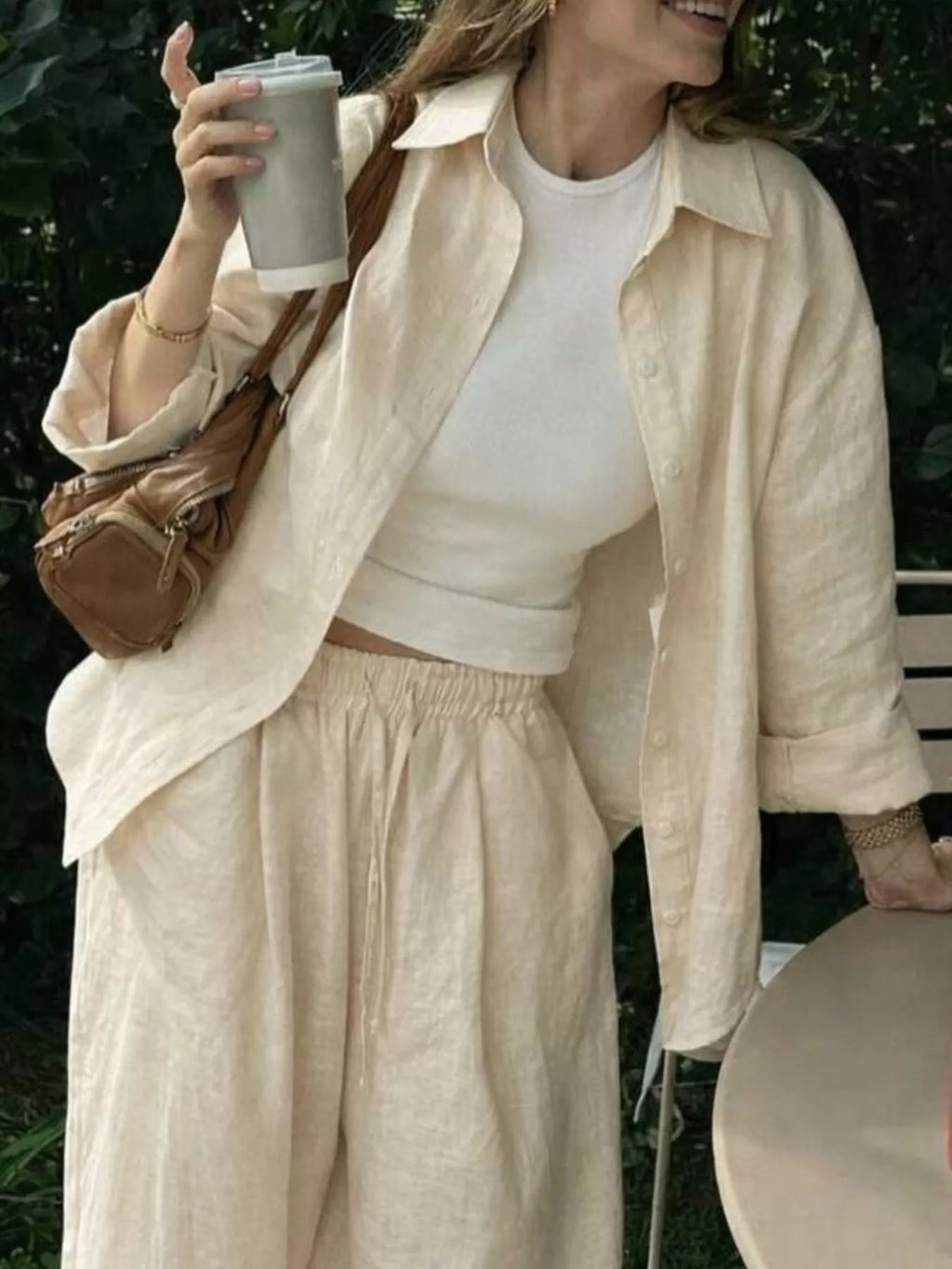Button Up Long Sleeve Shirt and Pants Set