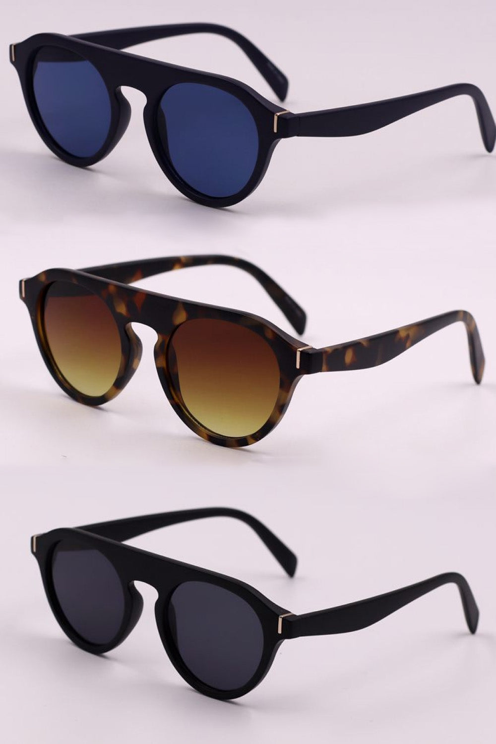 3-Piece Round Polycarbonate Full-Rim Sunglasses Set
